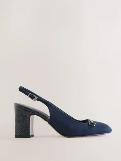 Ruimvallend En Extraruimvallend|Schoenen Met Hakken|Next - Hardware Slingback Block Heels Marineblauw
