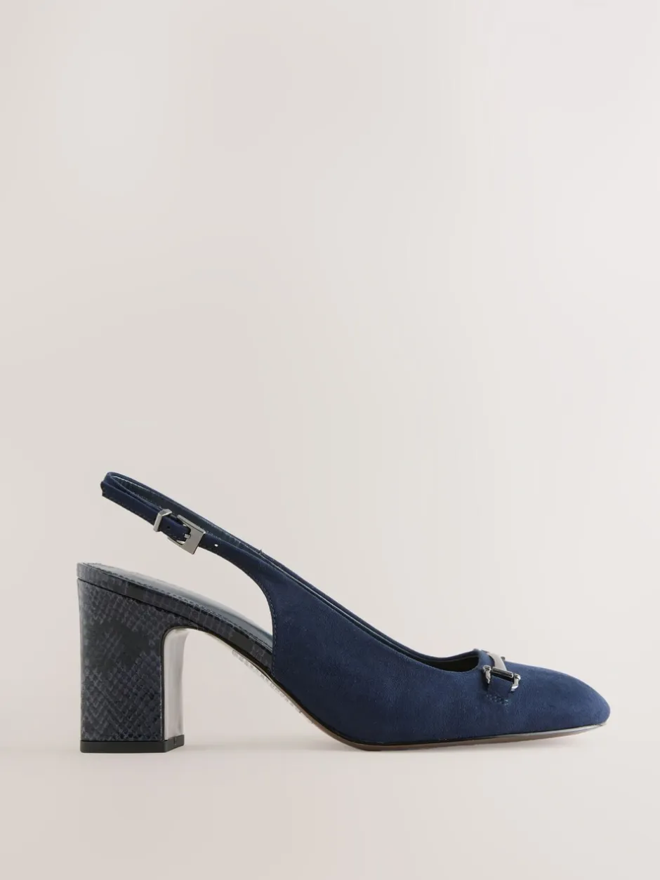 Ruimvallend En Extraruimvallend|Schoenen Met Hakken|Next - Hardware Slingback Block Heels Marineblauw