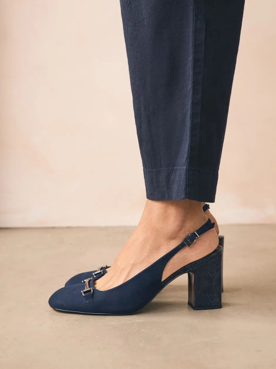 Ruimvallend En Extraruimvallend|Schoenen Met Hakken|Next - Hardware Slingback Block Heels Marineblauw