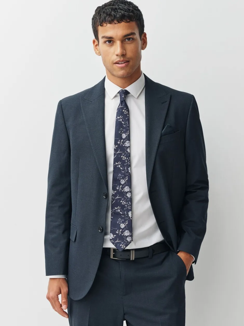 Stropdassen En Pochets*Next - Italiaanse zijden stropdas met bloemenprintontwerp Marineblauw