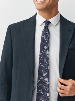 Stropdassen En Pochets*Next - Italiaanse zijden stropdas met bloemenprintontwerp Marineblauw