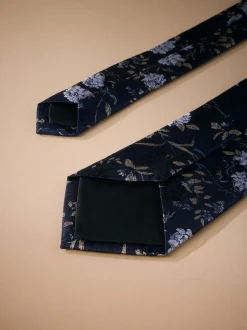 Stropdassen En Pochets*Next - Italiaanse zijden stropdas met bloemenprintontwerp Marineblauw