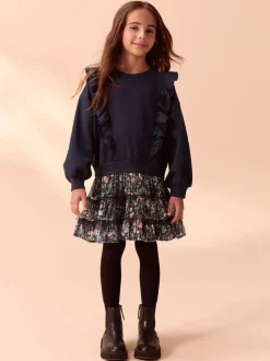 Gelegenheidskleding|Jurken*Laura Ashley - - Mock-sweatjurk met ruche Marineblauw