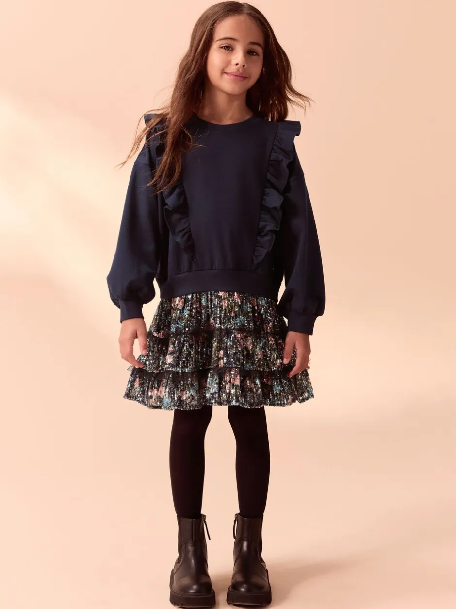 Gelegenheidskleding|Jurken*Laura Ashley - - Mock-sweatjurk met ruche Marineblauw