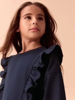 Gelegenheidskleding|Jurken*Laura Ashley - - Mock-sweatjurk met ruche Marineblauw
