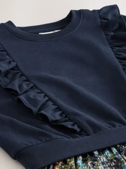 Gelegenheidskleding|Jurken*Laura Ashley - - Mock-sweatjurk met ruche Marineblauw