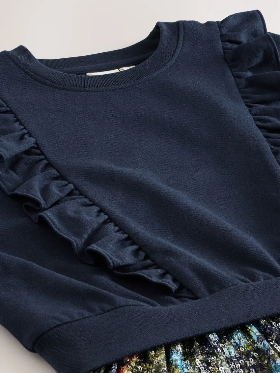 Gelegenheidskleding|Jurken*Laura Ashley - - Mock-sweatjurk met ruche Marineblauw