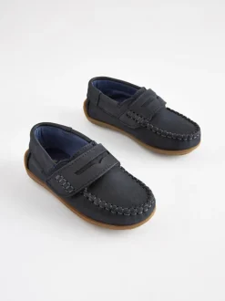 Gelegenheidskleding|Next - Leren pennyloafers met klittenbandsluiting Marineblauw