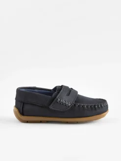 Gelegenheidskleding|Next - Leren pennyloafers met klittenbandsluiting Marineblauw