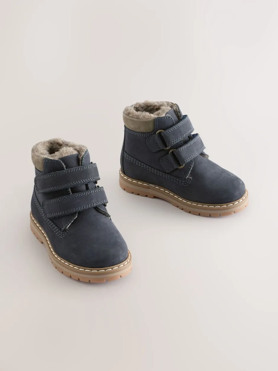 Boots*Next - Leren Thermal gevoerde Thinsulate werklaarzen met klittenbandsluiting Marineblauw