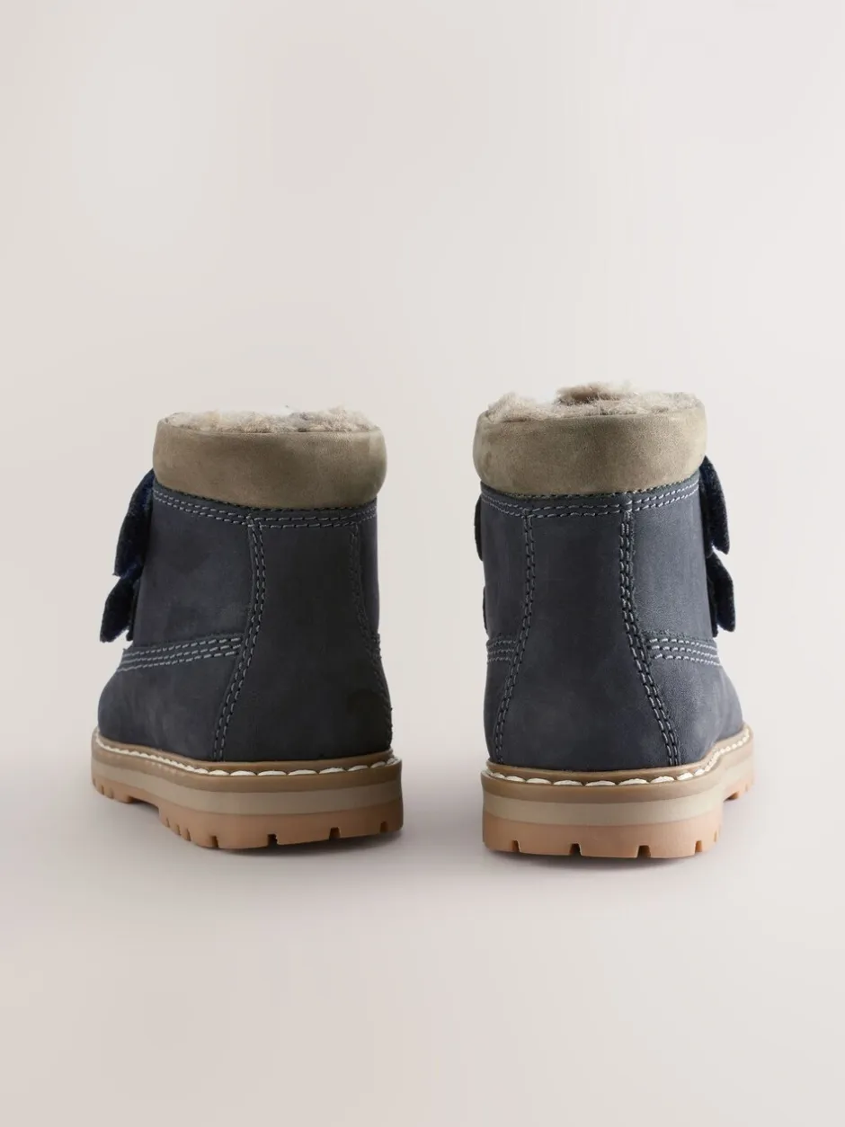 Boots*Next - Leren Thermal gevoerde Thinsulate werklaarzen met klittenbandsluiting Marineblauw