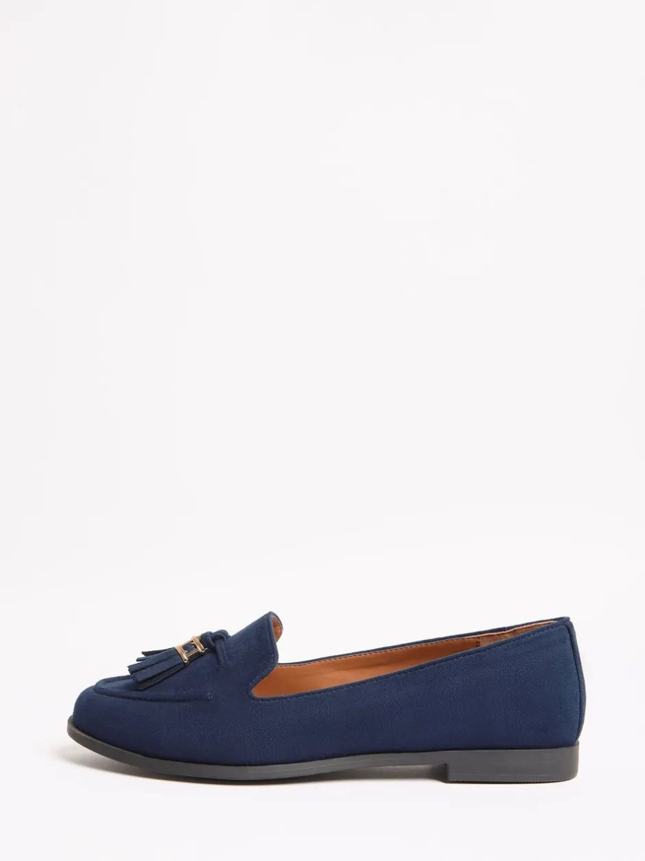 Lage Schoenen|Ruimvallend En Extraruimvallend*Lipsy - Platte Loafers met Smalle Zool en Kwastjes Marineblauw