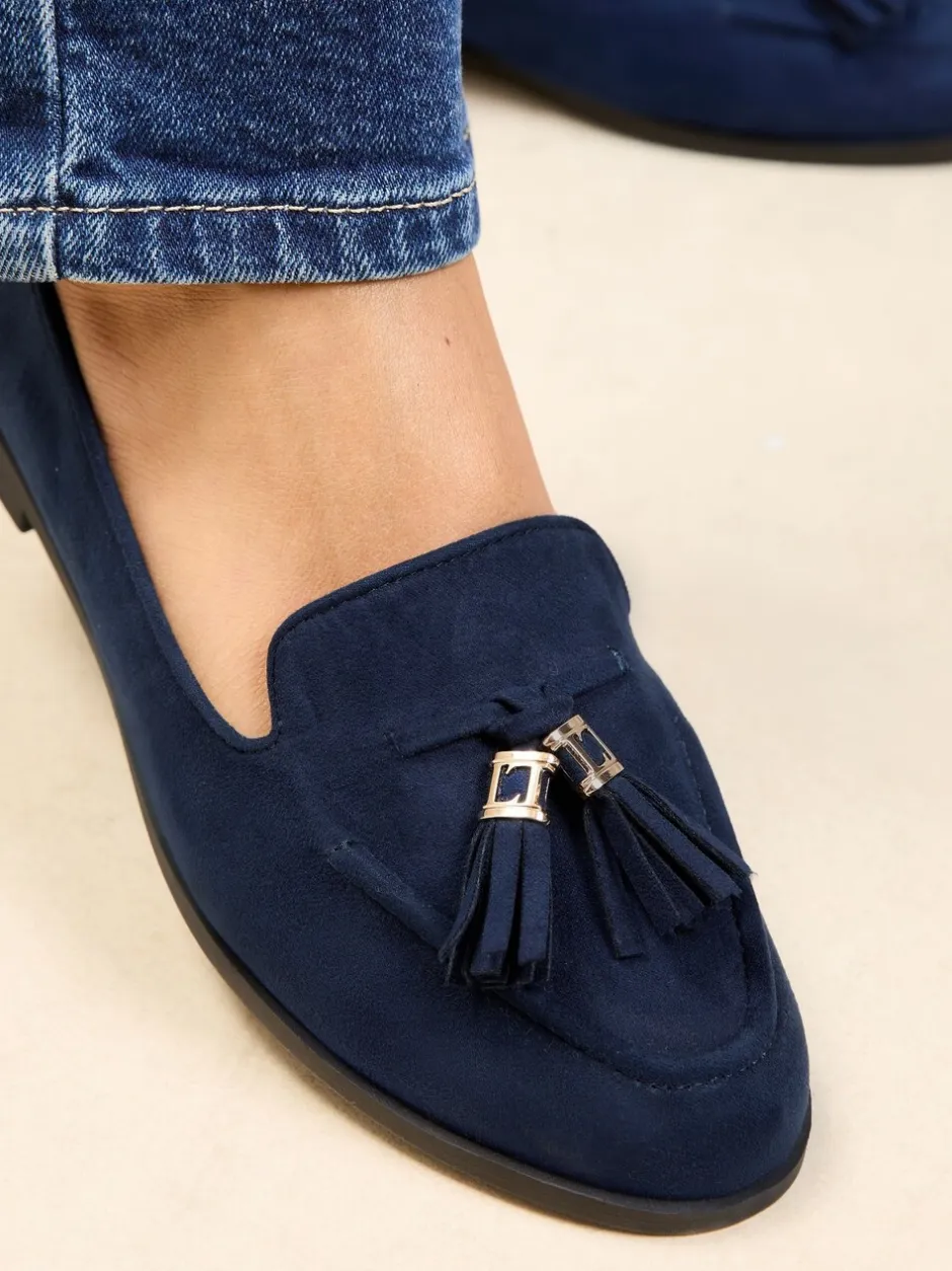 Lage Schoenen|Ruimvallend En Extraruimvallend*Lipsy - Platte Loafers met Smalle Zool en Kwastjes Marineblauw