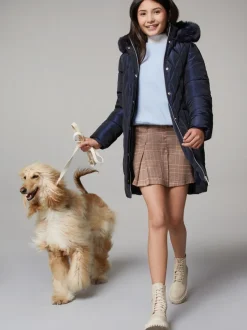 Schoolkleding|Jassen En Jacks|Lipsy - regenbestendige halfzware metallic pufferjas met riem (5-16jr) Marineblauw