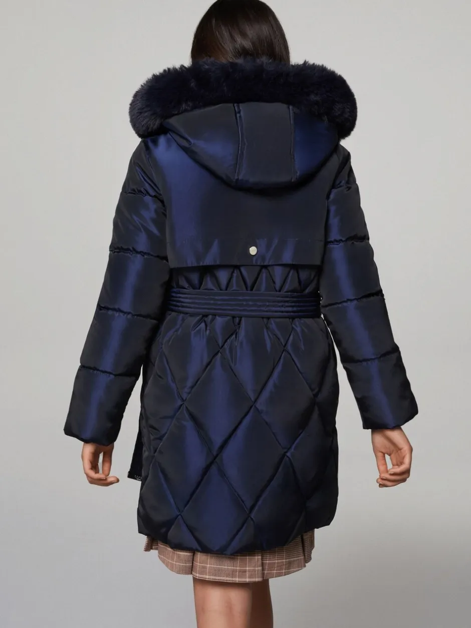 Schoolkleding|Jassen En Jacks|Lipsy - regenbestendige halfzware metallic pufferjas met riem (5-16jr) Marineblauw