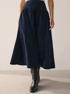 Rokken*Next - Midi rok van corduroy met verlaagde taille Marineblauw