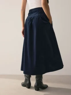 Rokken*Next - Midi rok van corduroy met verlaagde taille Marineblauw