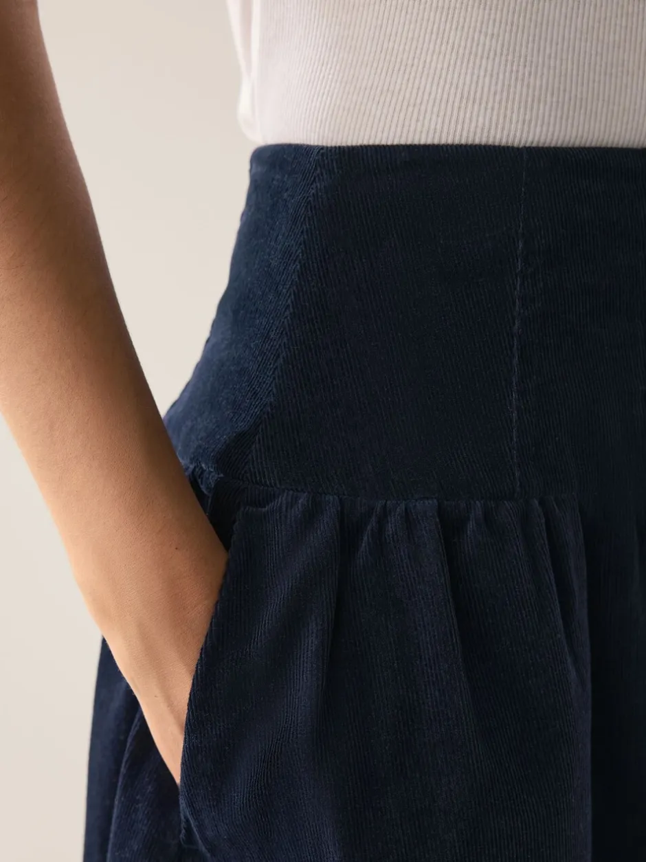 Rokken*Next - Midi rok van corduroy met verlaagde taille Marineblauw