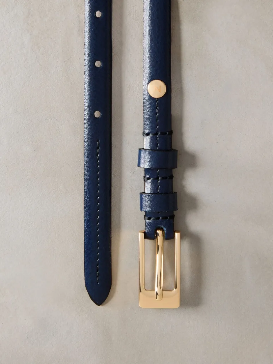 Ceintuurs*Next - N. Premium skinny Made In Italy leren riem Marineblauw