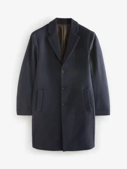 Jassen En Jacks*Next - Normale Pasvorm - Epsom overjas met wol Marineblauw