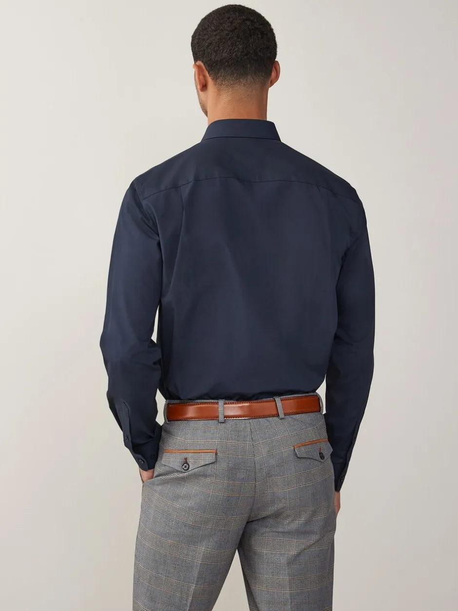 Formele Overhemden|Shirts*Next Marineblauw - Normale Pasvorm - Strijkvrij net overhemd met enkele manchet