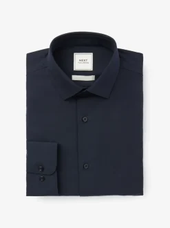 Formele Overhemden|Shirts*Next Marineblauw - Normale Pasvorm - Strijkvrij net overhemd met enkele manchet