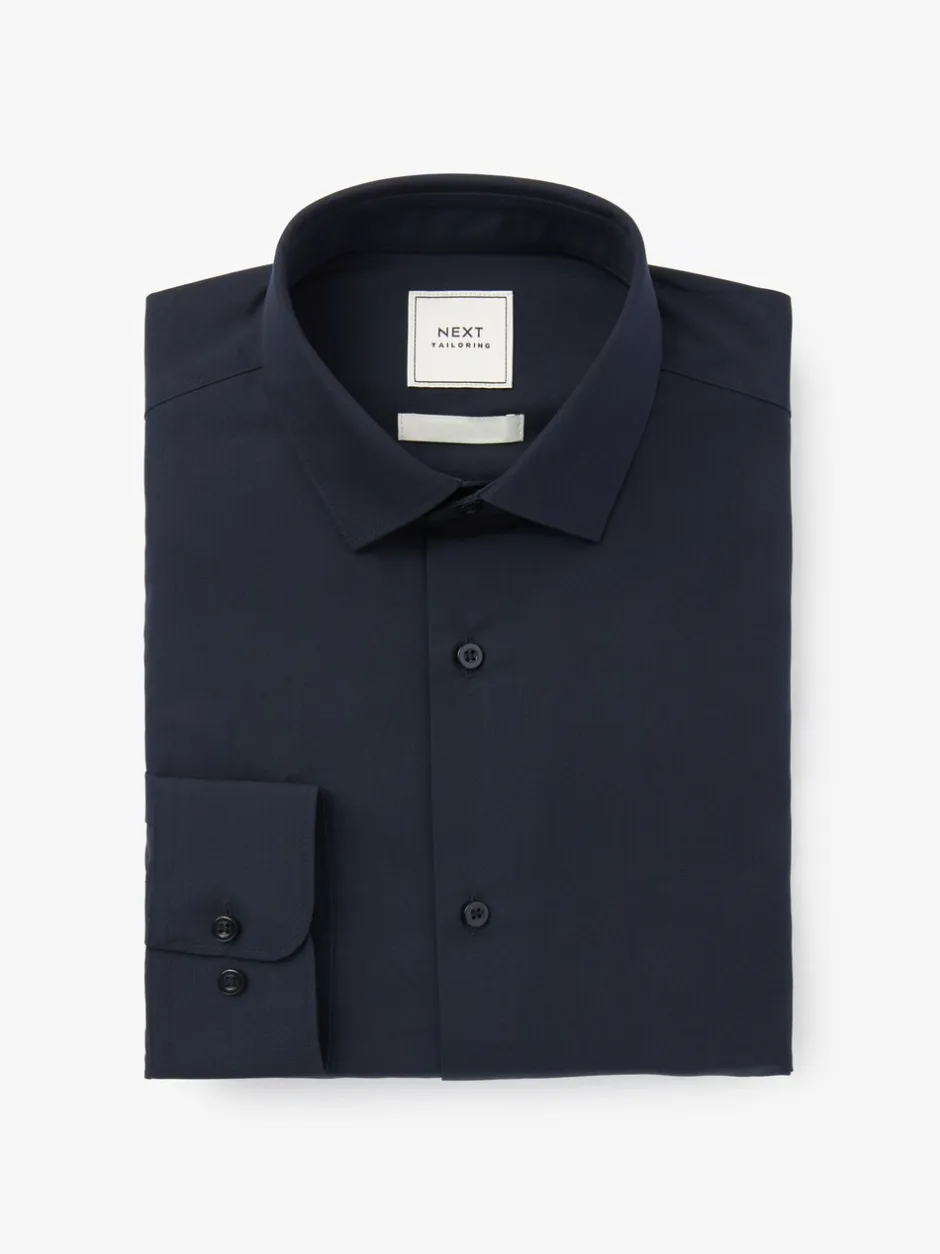 Formele Overhemden|Shirts*Next Marineblauw - Normale Pasvorm - Strijkvrij net overhemd met enkele manchet
