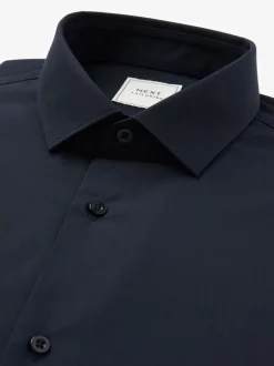 Formele Overhemden|Shirts*Next Marineblauw - Normale Pasvorm - Strijkvrij net overhemd met enkele manchet
