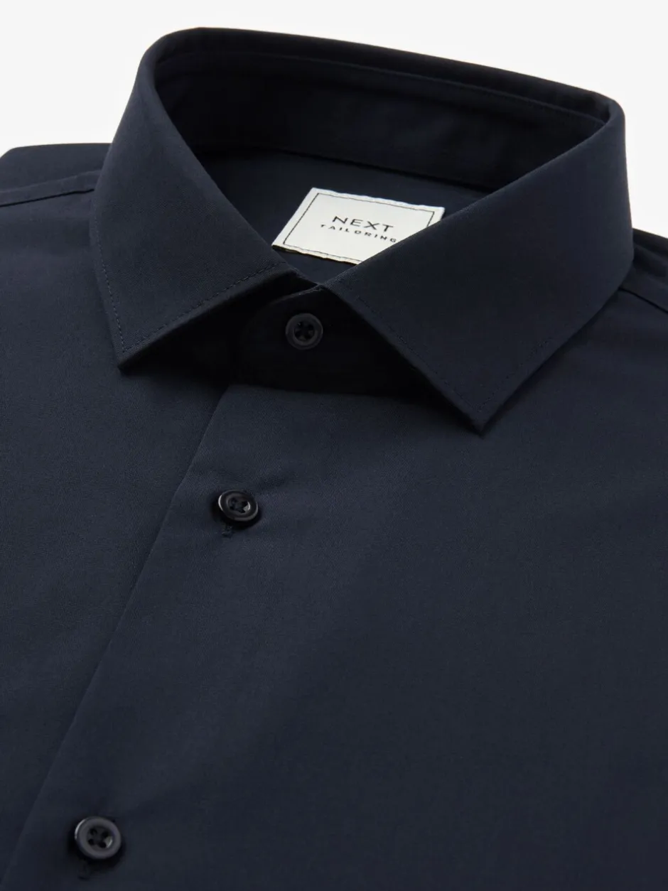 Formele Overhemden|Shirts*Next Marineblauw - Normale Pasvorm - Strijkvrij net overhemd met enkele manchet