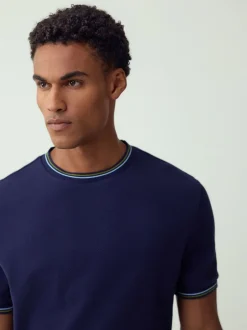 T-Shirts En Hemden|Next - Regular Fit & 100% Cotton Textured Tipped T-Shirt Marineblauw