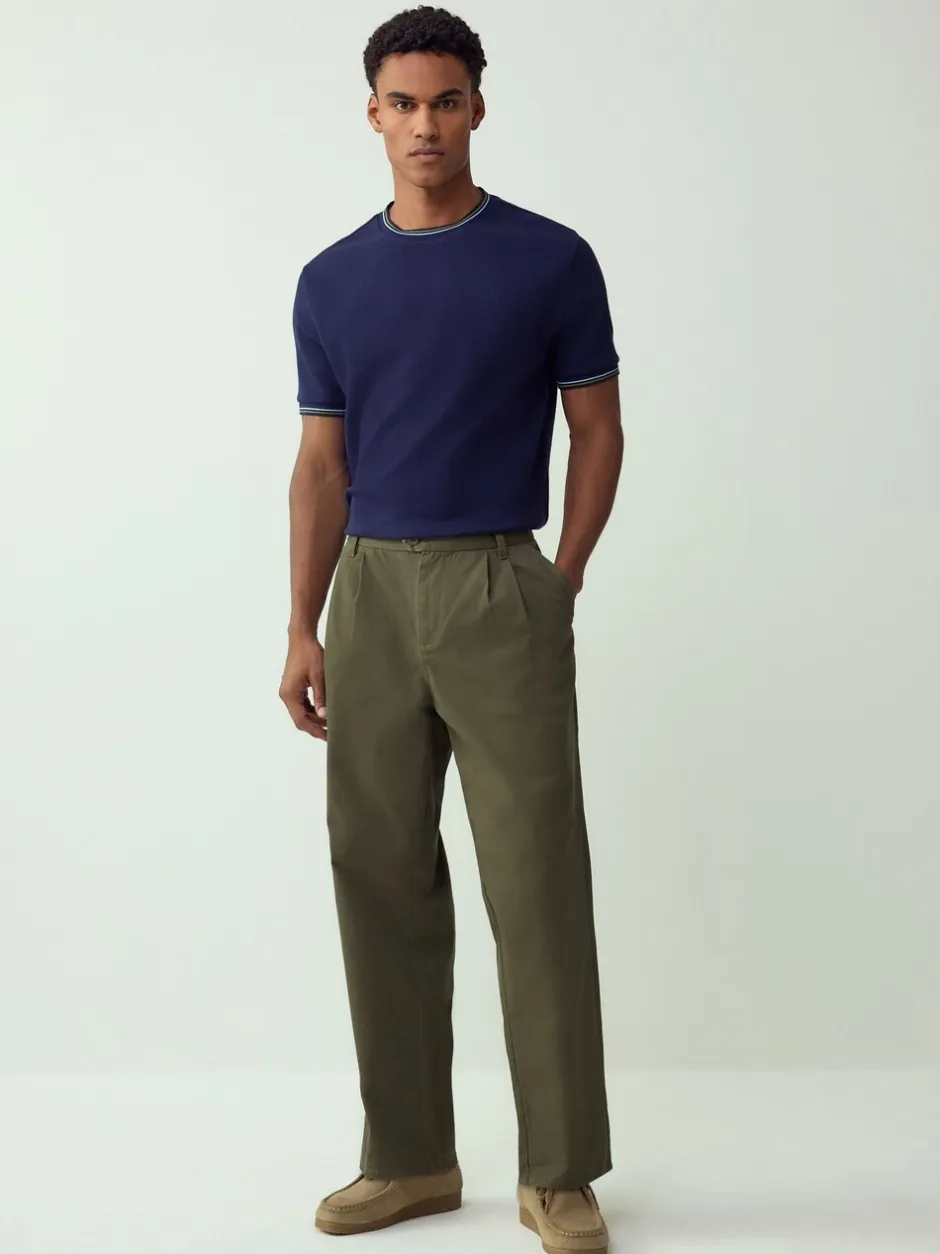 T-Shirts En Hemden|Next - Regular Fit & 100% Cotton Textured Tipped T-Shirt Marineblauw