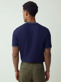 T-Shirts En Hemden|Next - Regular Fit & 100% Cotton Textured Tipped T-Shirt Marineblauw
