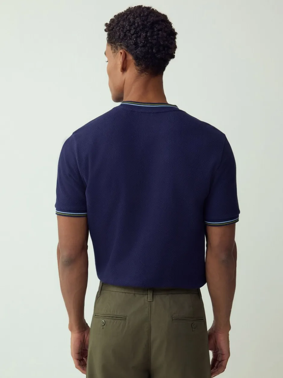 T-Shirts En Hemden|Next - Regular Fit & 100% Cotton Textured Tipped T-Shirt Marineblauw