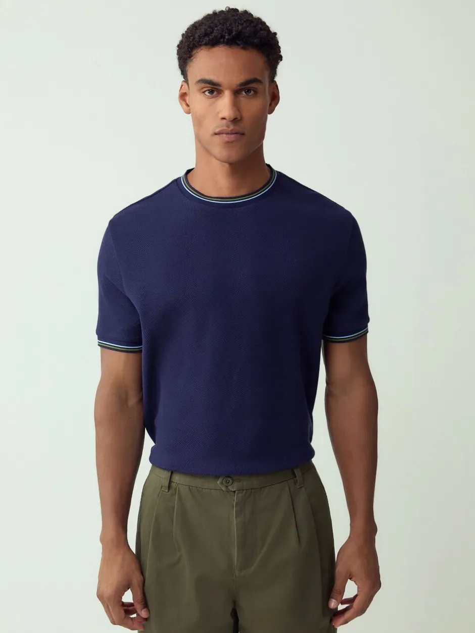 T-Shirts En Hemden|Next - Regular Fit & 100% Cotton Textured Tipped T-Shirt Marineblauw