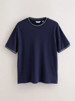 T-Shirts En Hemden|Next - Regular Fit & 100% Cotton Textured Tipped T-Shirt Marineblauw