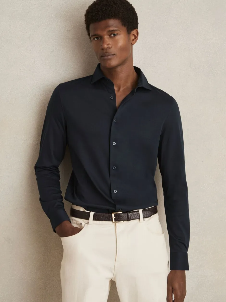 Shirts*Reiss - Duke Air-Water Cotton Slim-Fit Shirt Marineblauw