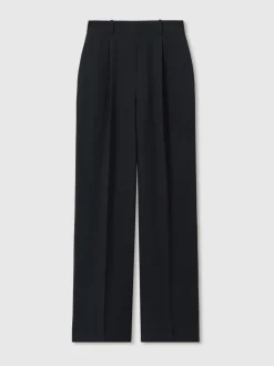 Broeken|Reiss - Eden wijde broek van keperstof met elastische tailleband Marineblauw