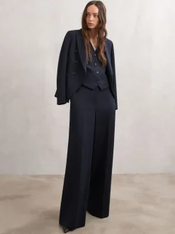 Kostuums En Werkkleding|Broeken*Reiss - Gabi Wide-Leg Suit Trousers Marineblauw