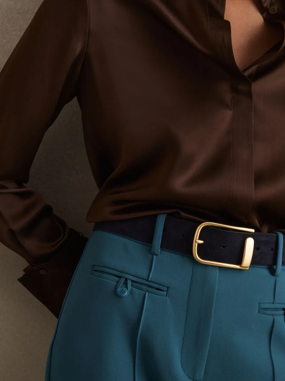 Ceintuurs|Reiss - Iyla leren riem met halve gesp Marineblauw
