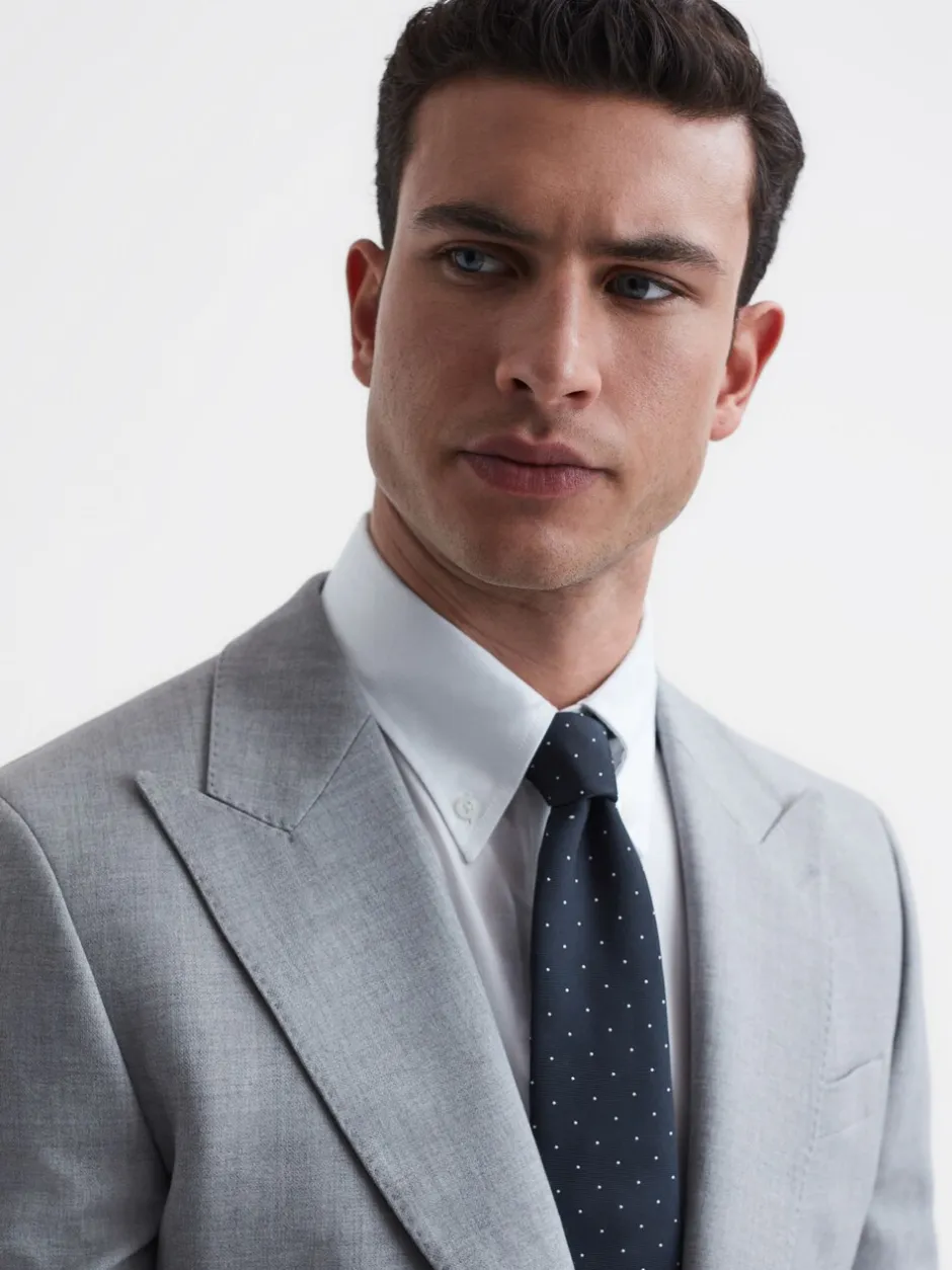 Stropdassen En Pochets|Reiss Marineblauw - zijden Liam stropdas met stippen