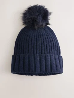 Mutsen, Handschoenen En Sjaals|Next Marineblauw - Rib Knit Pom Hat