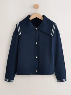 Gebreide Kleding|Next - Sailor Collar Cardigan Marineblauw