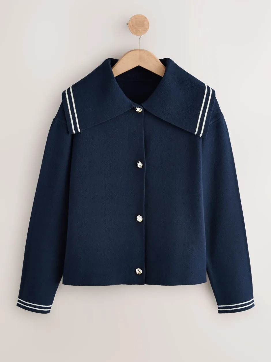 Gebreide Kleding|Next - Sailor Collar Cardigan Marineblauw