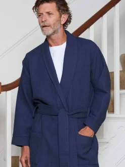 Kamerjassen En Badjassen|Savile Row Company - - Katoenen kamerjas met wafeldessin Marineblauw
