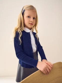 Schoolkleding|Gebreide Kleding*Next - Schoolvest met kabelmotief van katoen (3-16jr) Marineblauw