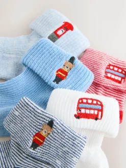 Sokken En Panty's|Sokken*Next - Set van 5 geborduurde sokken met omslag (0mnd-2jr) Marineblauw