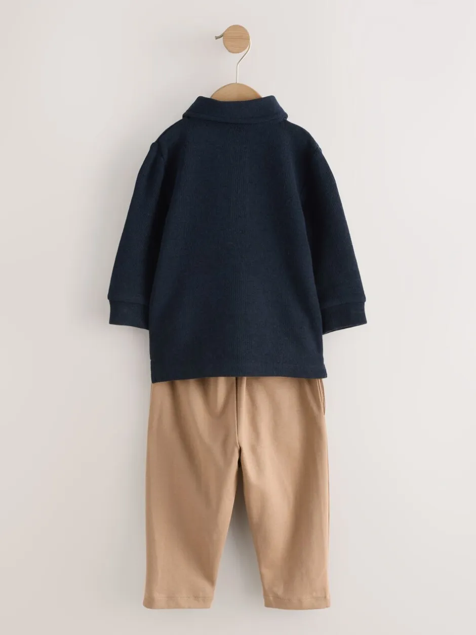 Tops|Joggingbroeken*Next - Set van poloshirt met lange mouwen en joggingbroek (3mnd-7jr) Marineblauw