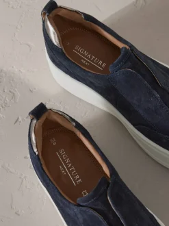 Sneakers*Next Marineblauw - Signature leren instapsneakers met dikke zool en plateauzool