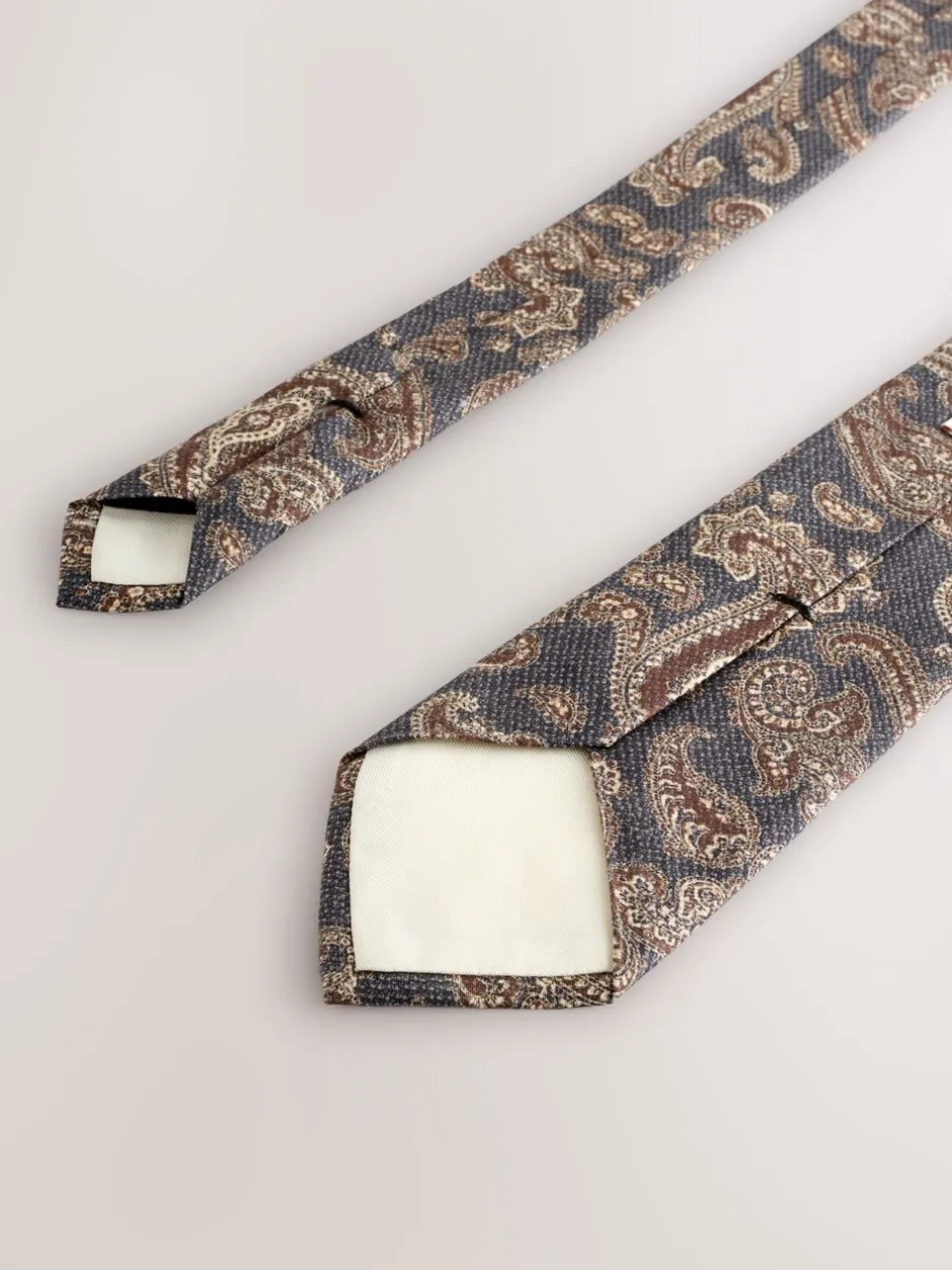 Stropdassen En Pochets|Next Marineblauw - Signature Made In Italy Printed Paisley Tie