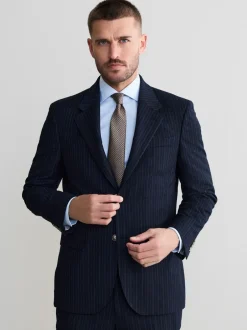Pakken*Next Marineblauw - Signature Stripe Empire Mills British 100% Wool Suit Jacket